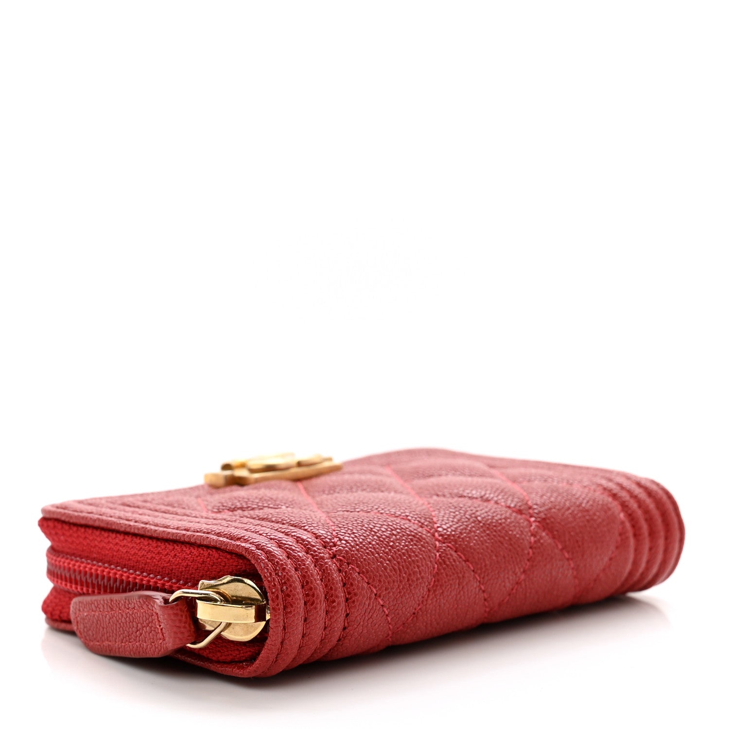 Chanel Caviar Quilted Boy Zip Around Coin Purse Wallet Red 4 of 7