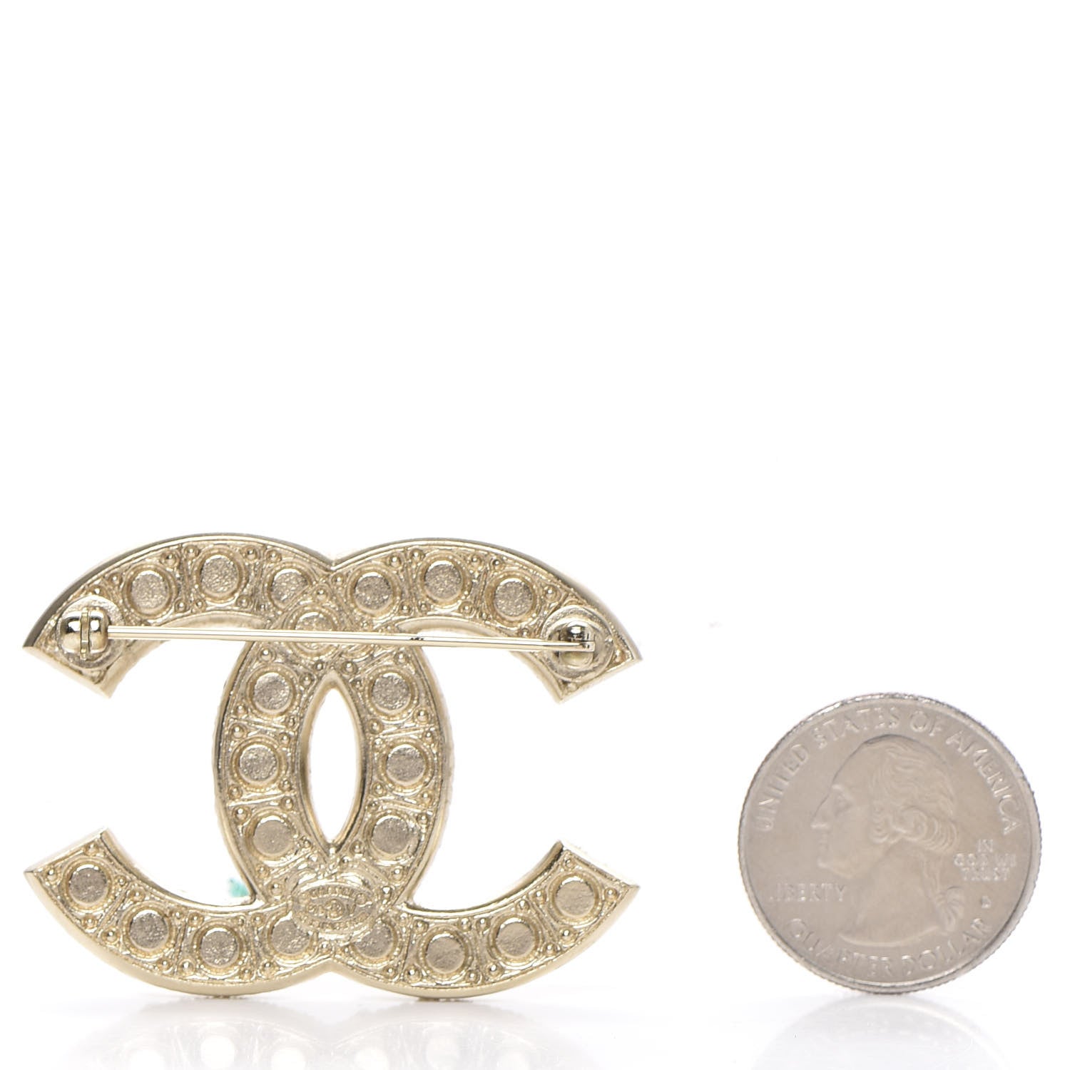 Chanel Pearl Crystal CC Brooch Gold 2 of 4