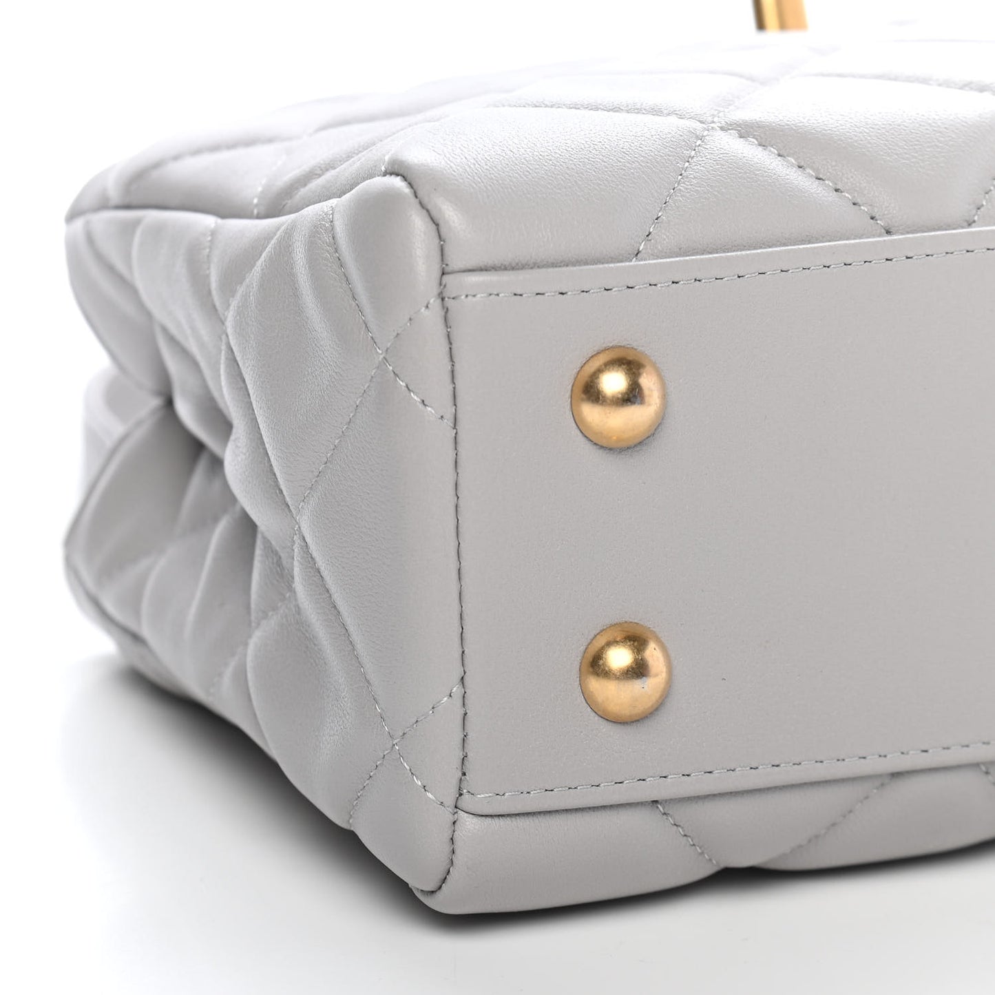 Calfskin Quilted Lady Handle Clutch Tote Grey