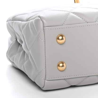 Chanel Calfskin Quilted Lady Handle Clutch Tote Grey 8 of 9