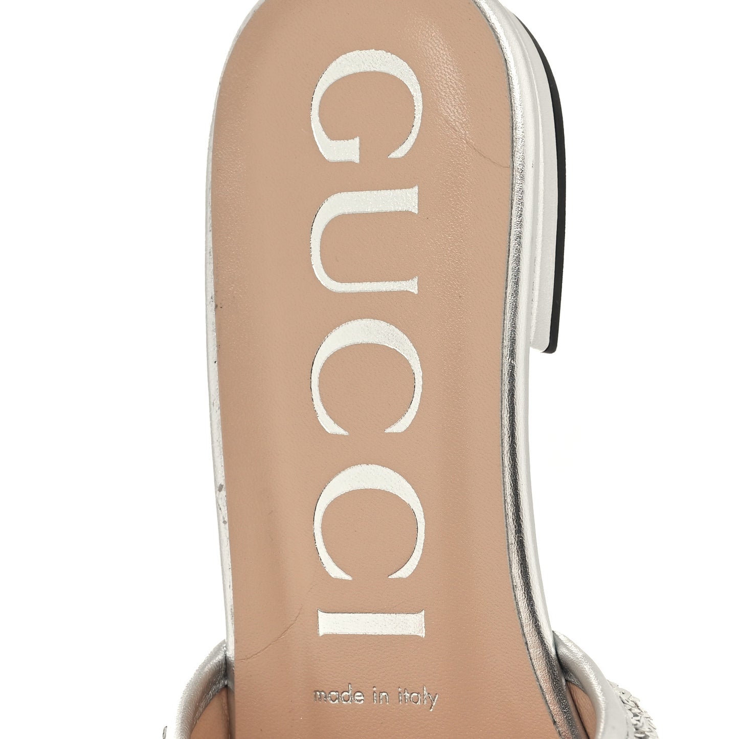 Sequin Metallic Nappa GG Marmont Flat Slide Sandals 40 Silver
