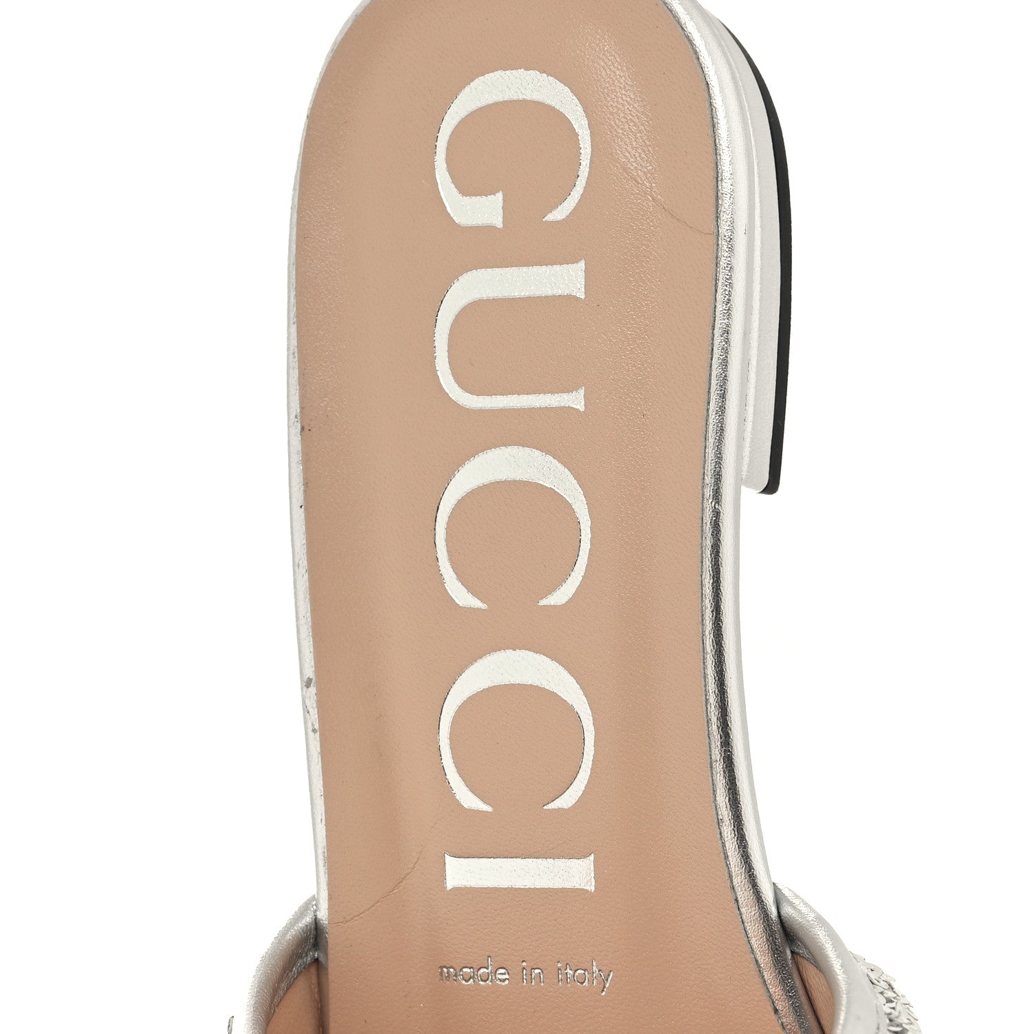 Gucci Sequin Metallic Nappa GG Marmont Flat Slide Sandals 40 Silver 8 of 10