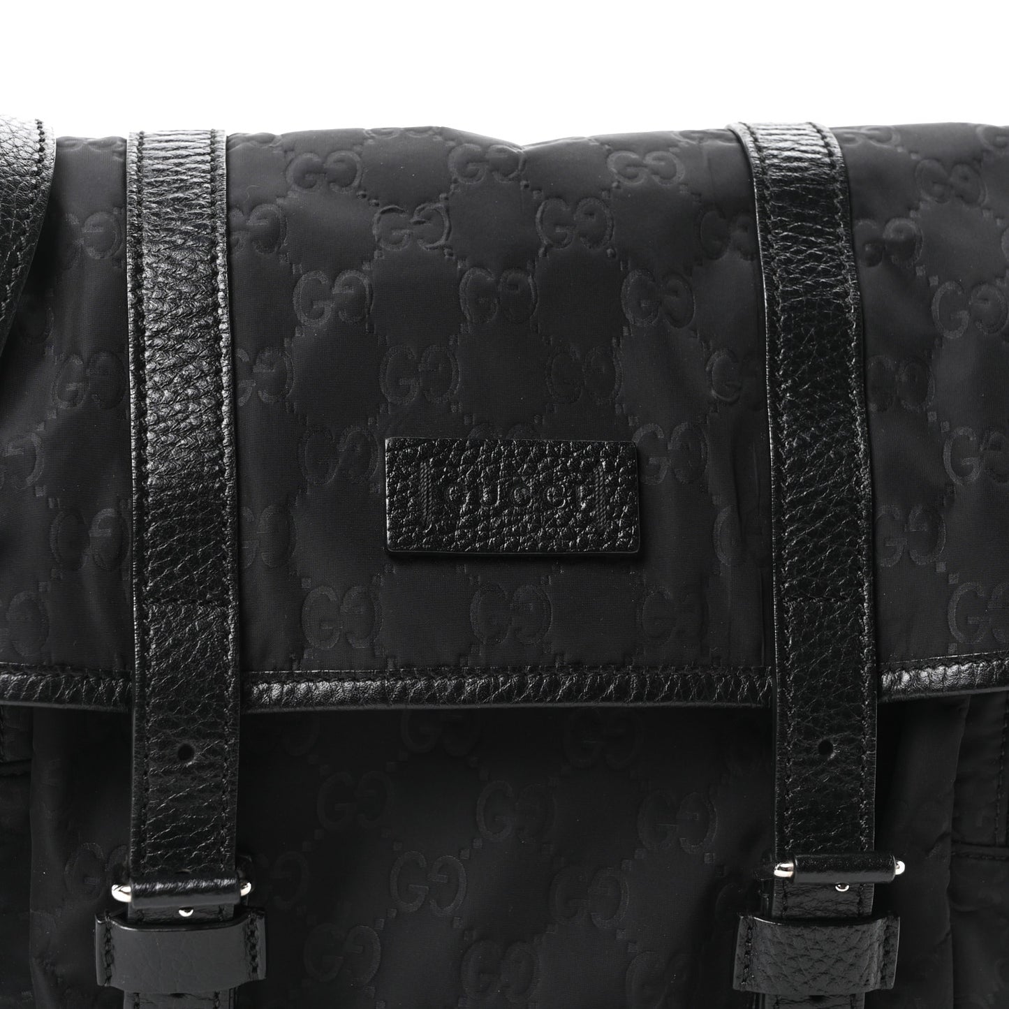 Nylon Monogram Double Buckle Flap Messenger Bag Black