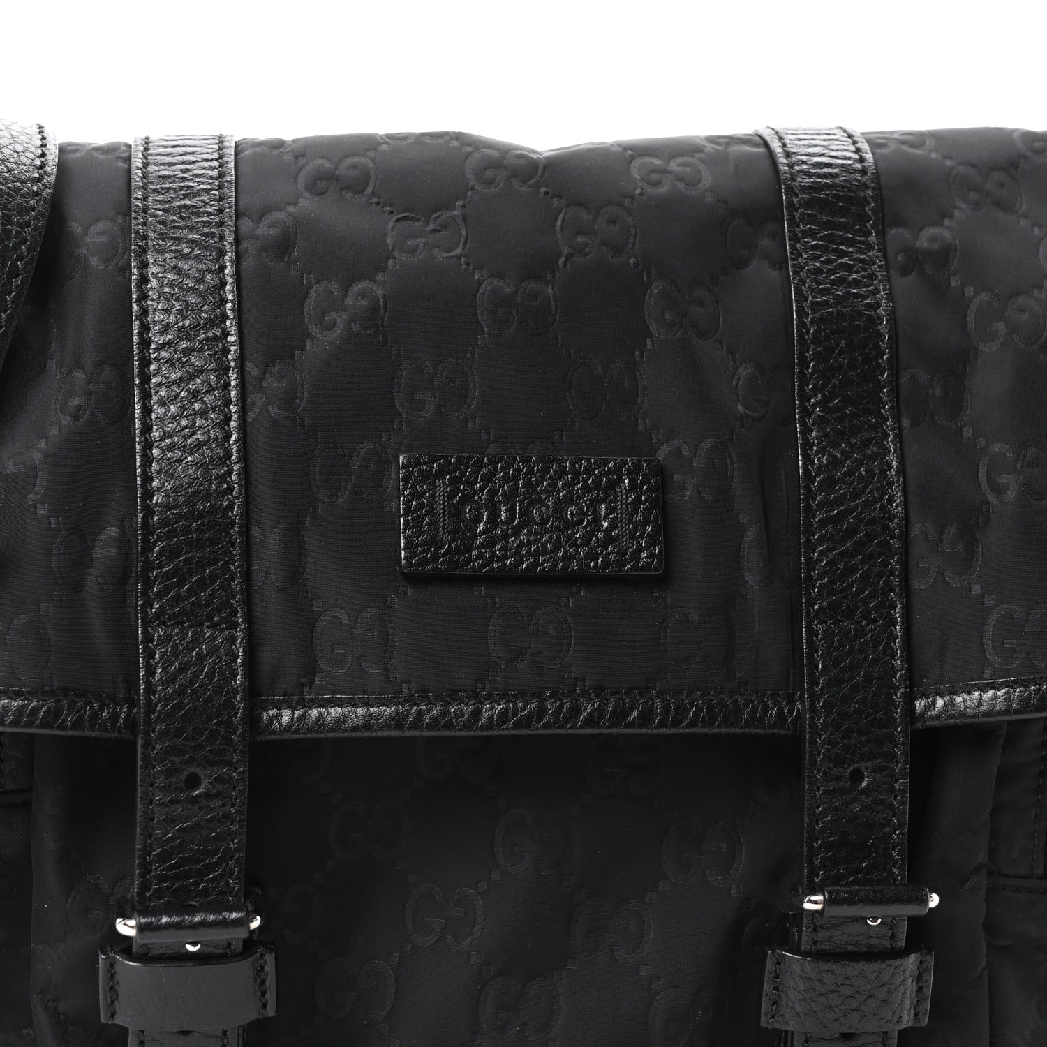 Gucci Nylon Monogram Double Buckle Flap Messenger Bag Black 8 of 10