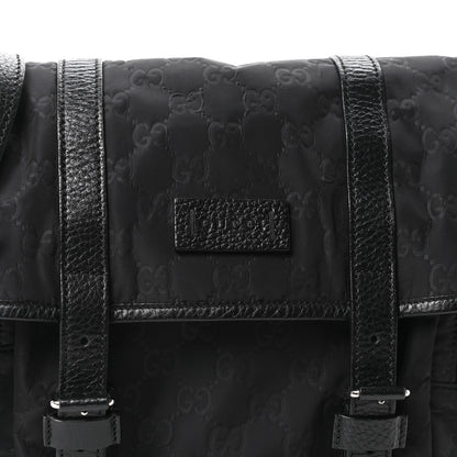 Gucci Nylon Monogram Double Buckle Flap Messenger Bag Black 8 of 10
