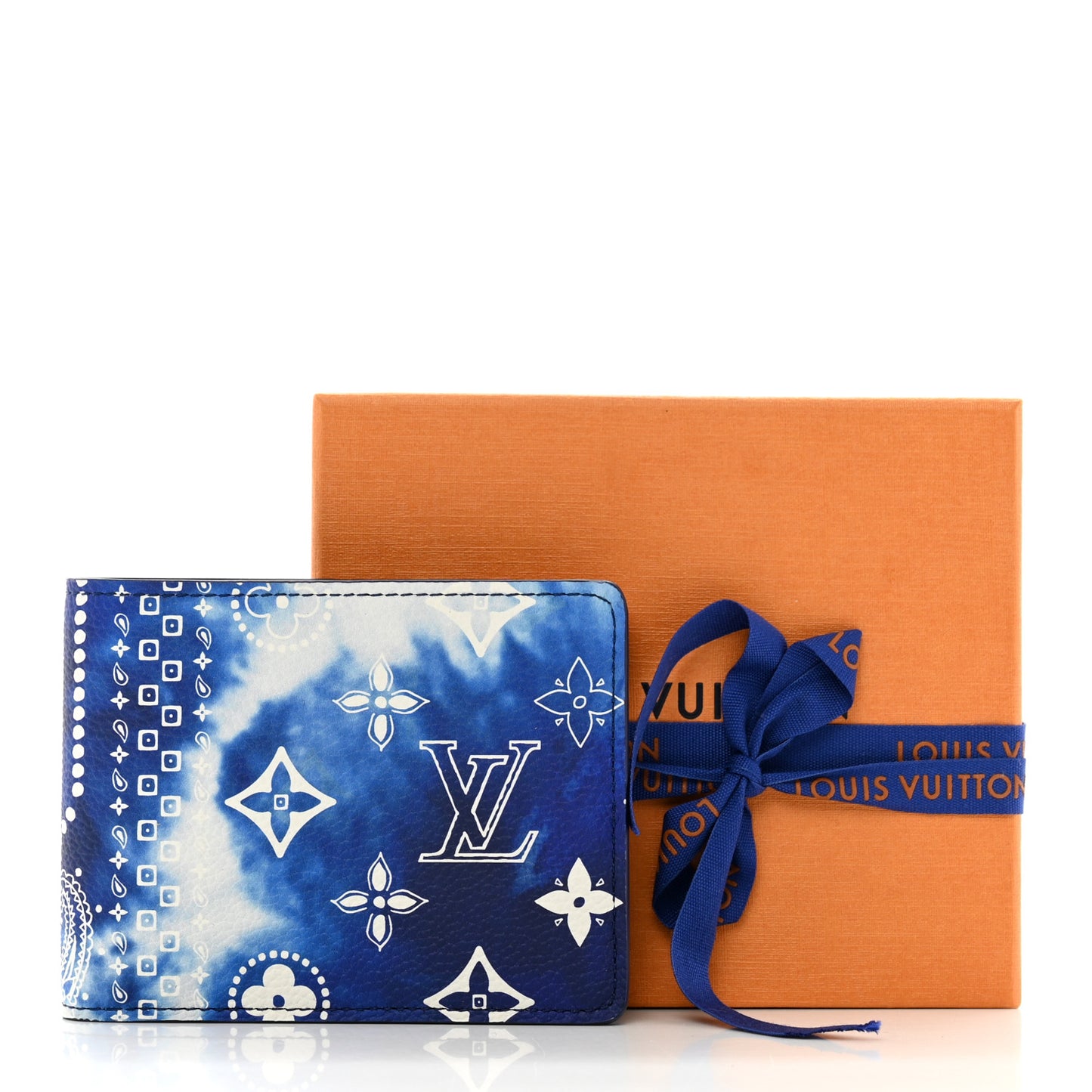 Cowhide Monogram Bandana Slender Wallet Blue