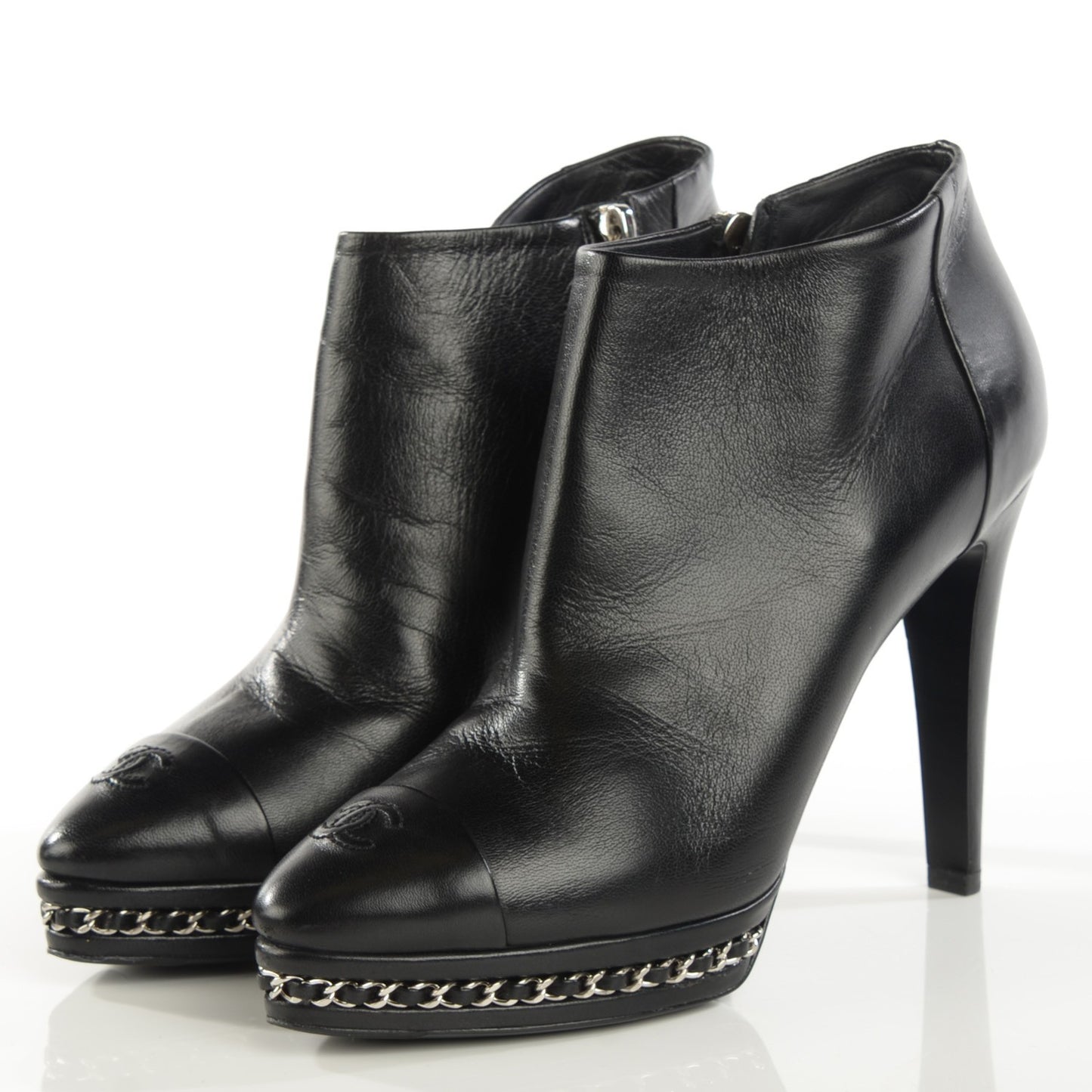 Lambskin Platform Chain Ankle Boots 38 Black