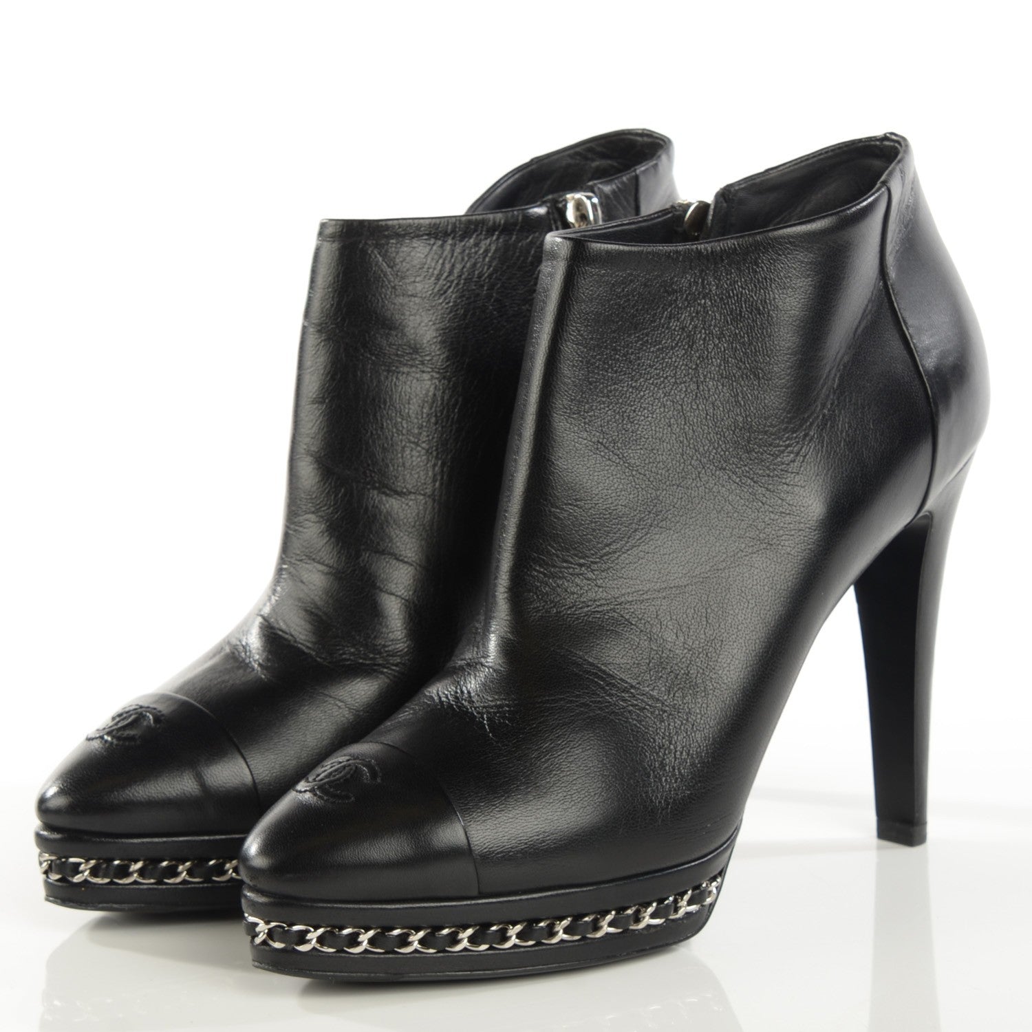 Chanel Lambskin Platform Chain Ankle Boots 38 Black 3 of 8