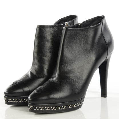 Chanel Lambskin Platform Chain Ankle Boots 38 Black 3 of 8