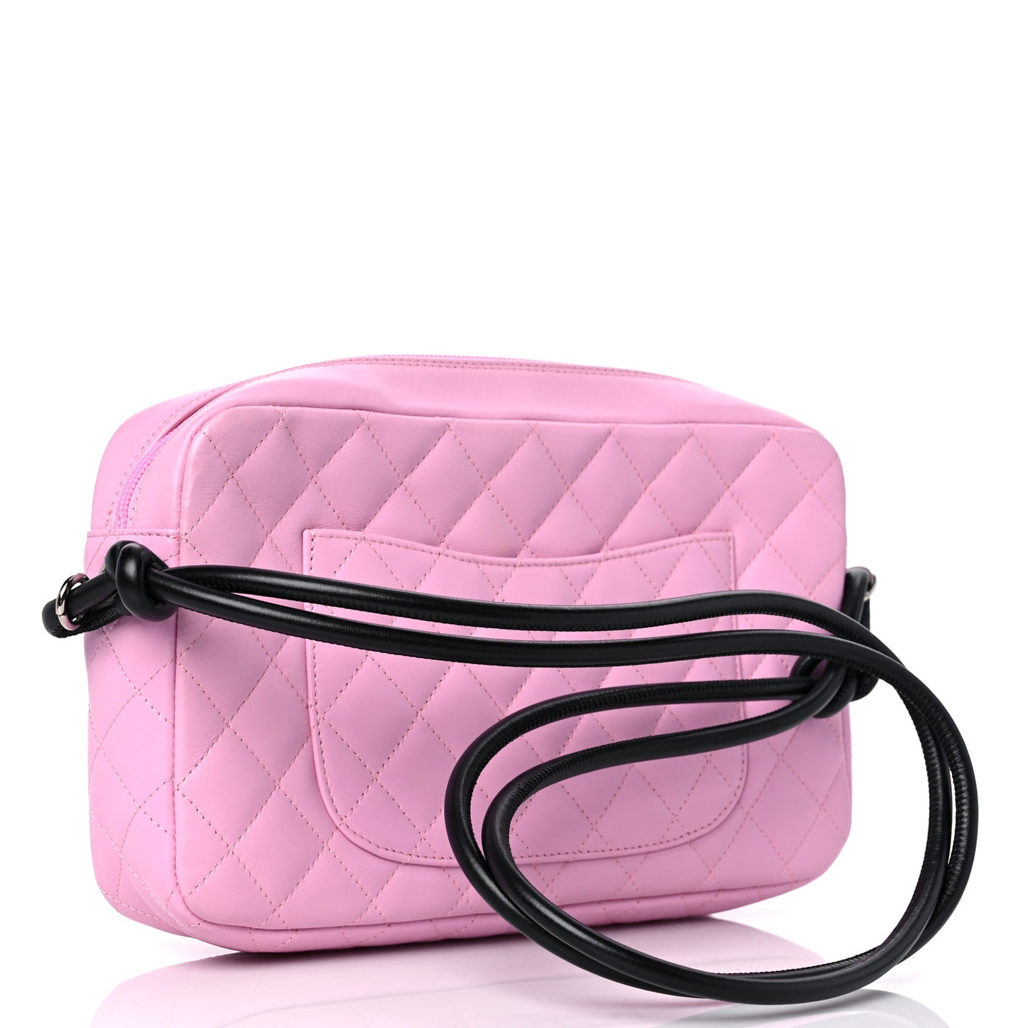Calfskin Quilted Cambon Camera Case Pink Black