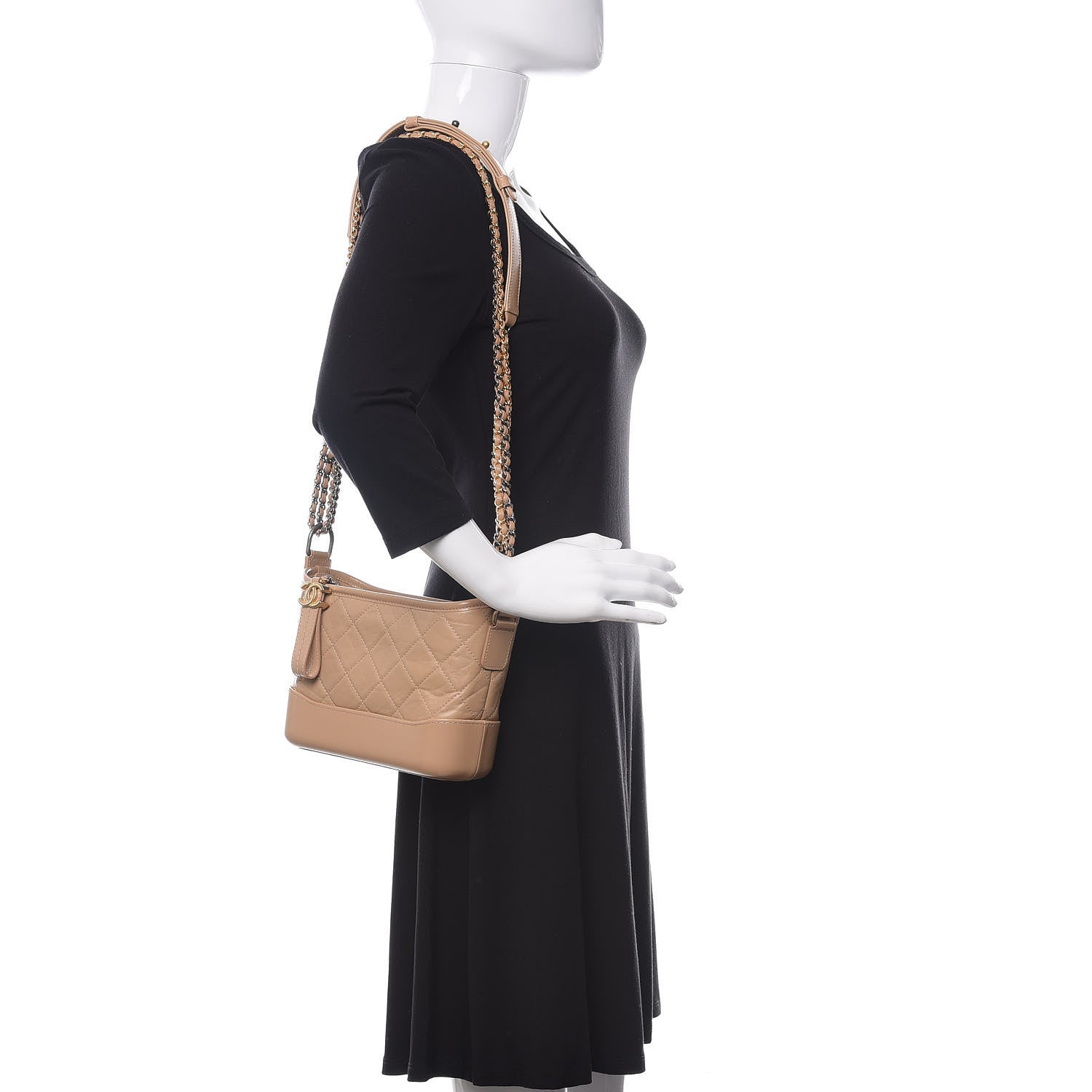 Chanel Aged Calfskin Quilted Small Gabrielle Hobo Beige 2 of 11