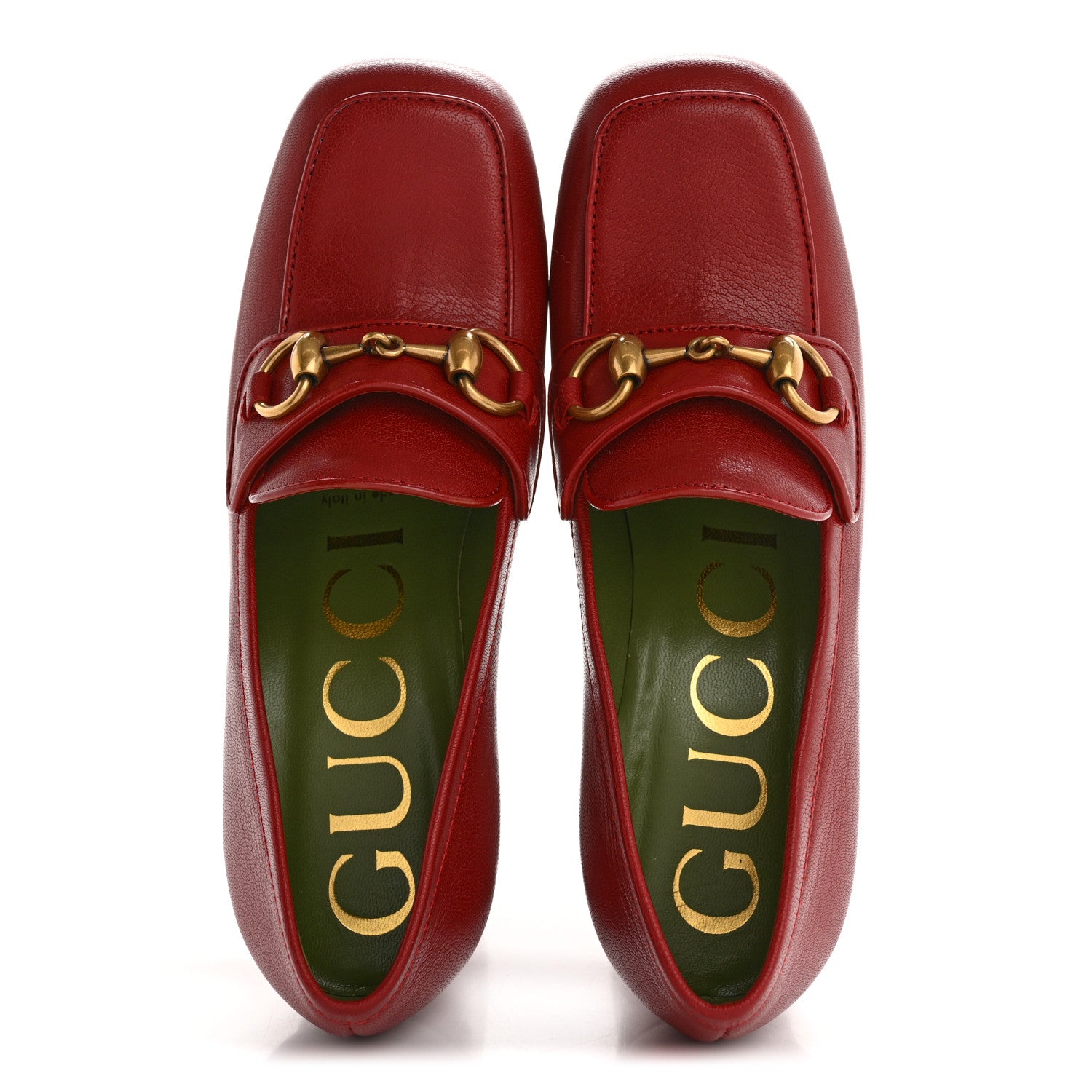 Gucci Goatskin Houdan Mid Heel Platform Loafers 35.5 Hibiscus Red 2 of 10