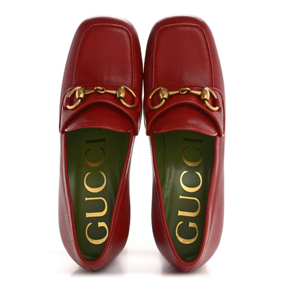 Gucci Goatskin Houdan Mid Heel Platform Loafers 35.5 Hibiscus Red 2 of 10