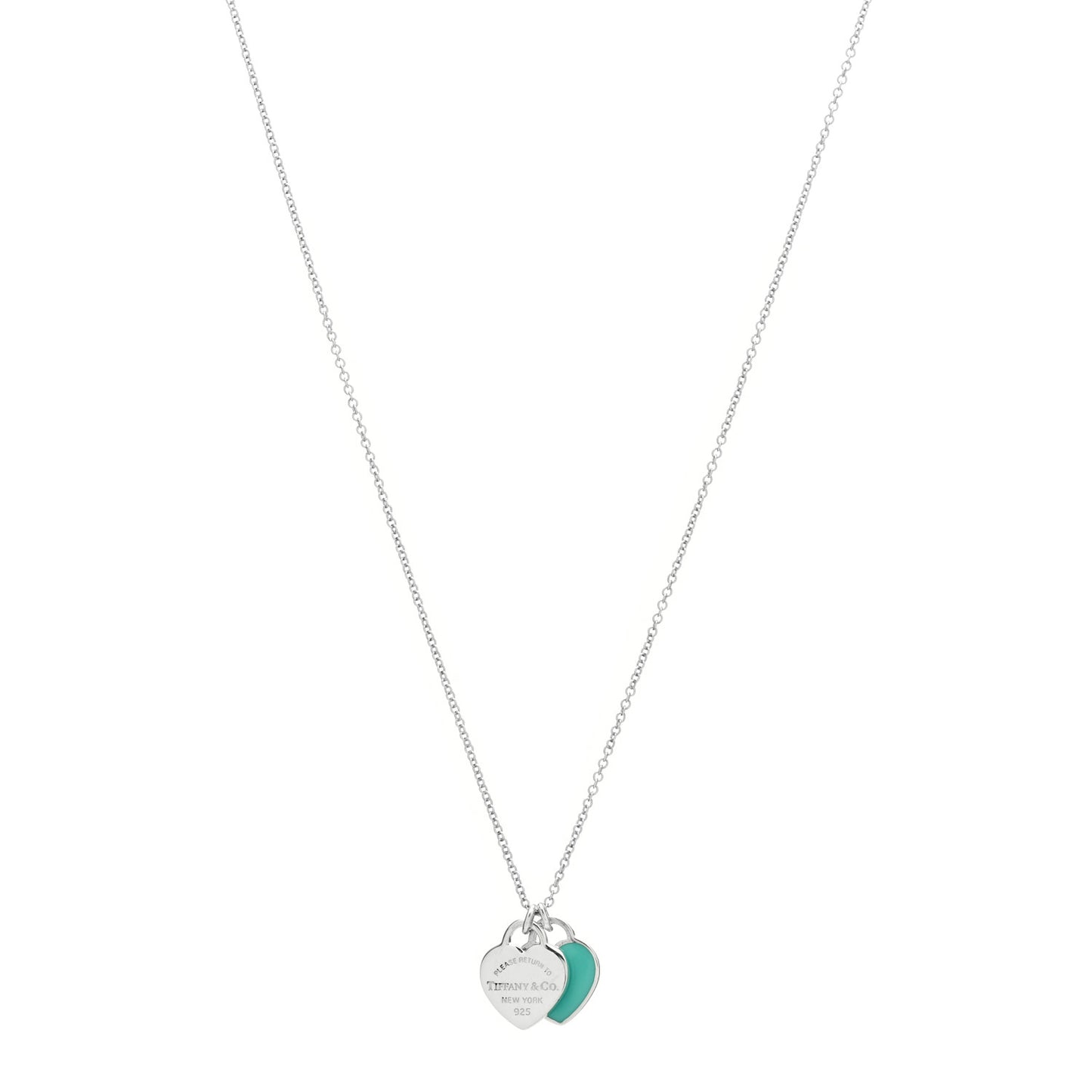 Sterling Silver Enamel Return to Tiffany Double Mini Heart Tag Pendant Necklace Blue