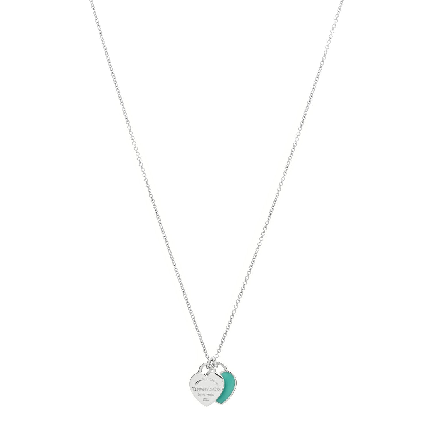 Tiffany Sterling Silver Enamel Return to Tiffany Double Mini Heart Tag Pendant Necklace Blue 1 of 5