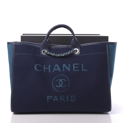 Chanel Wool Felt Calfskin Large Deauville Tote Dark Blue 11 of 11