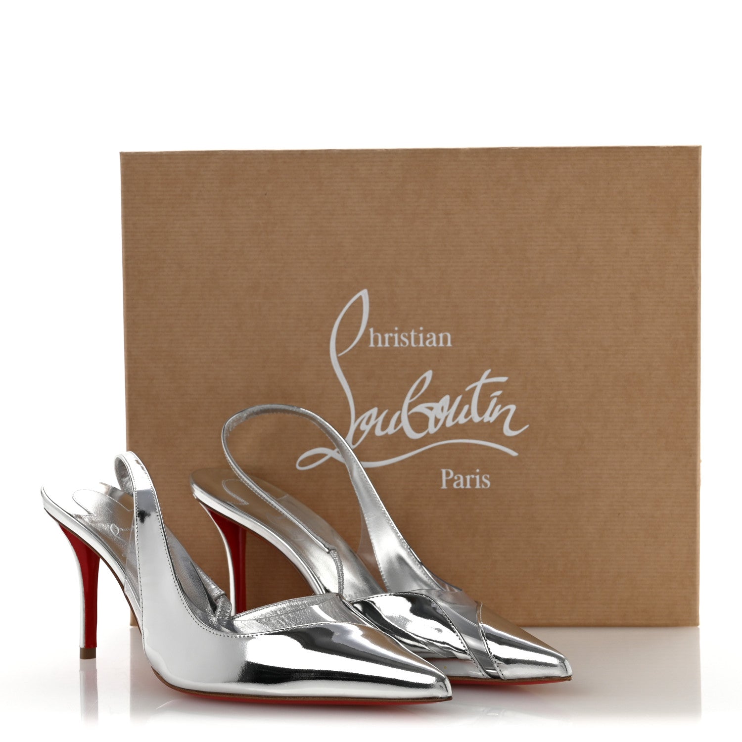 Christian Louboutin Patent PVC Posticha 80 Slingback Pumps 36 Silver 10 of 10
