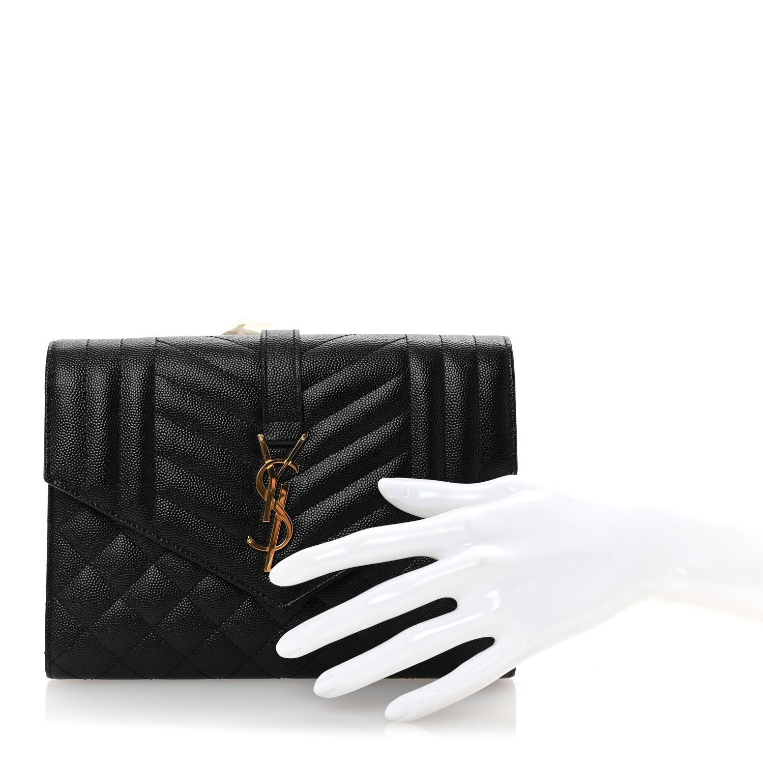 Saint Laurent Grain De Poudre Textured Mixed Matelasse Triquilt Monogram Clutch Black 2 of 7
