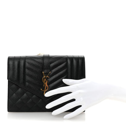 Saint Laurent Grain De Poudre Textured Mixed Matelasse Triquilt Monogram Clutch Black 2 of 7