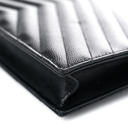 Saint Laurent Grain De Poudre Matelasse Chevron Monogram Monochrome Envelope Chain Wallet Black 13 of 18