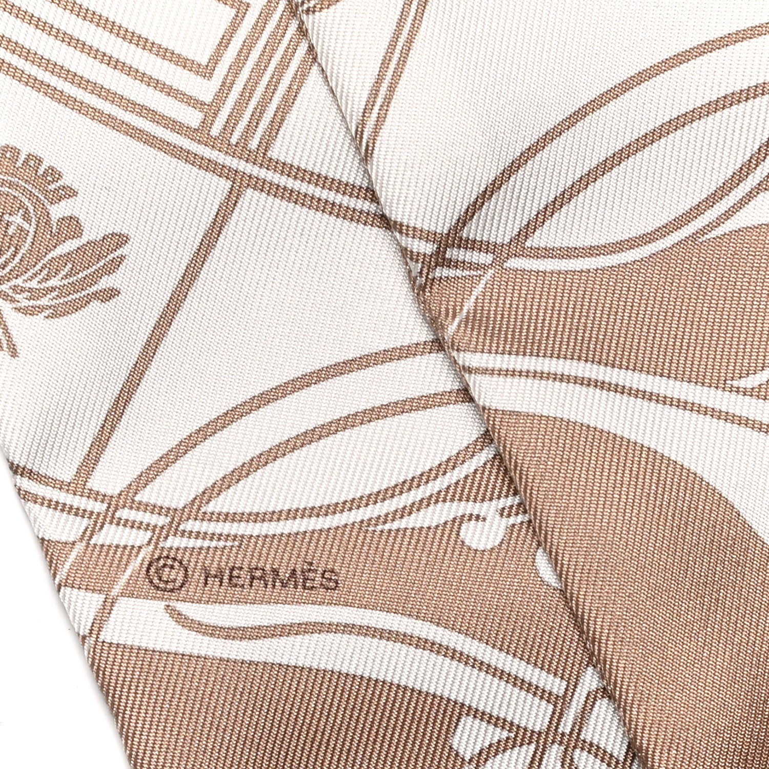 Hermes Silk Ex-Libris Twilly Beige White Caramel 3 of 4