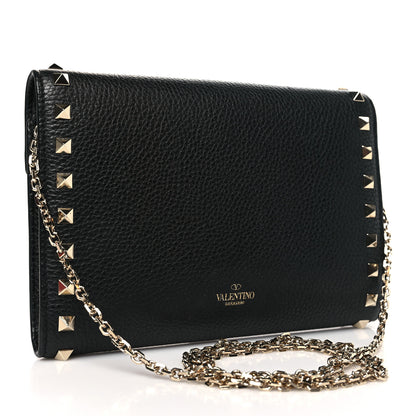 Valentino Garavani Pebbled Calfskin Rockstud Envelope Wallet on Chain Black 3 of 10