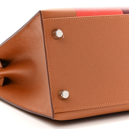 Hermes Epsom Chevre Mysore Sombrero Kellygraphie Lettre H Kelly Sellier 28 Capucine Gold Bordeaux 9 of 11