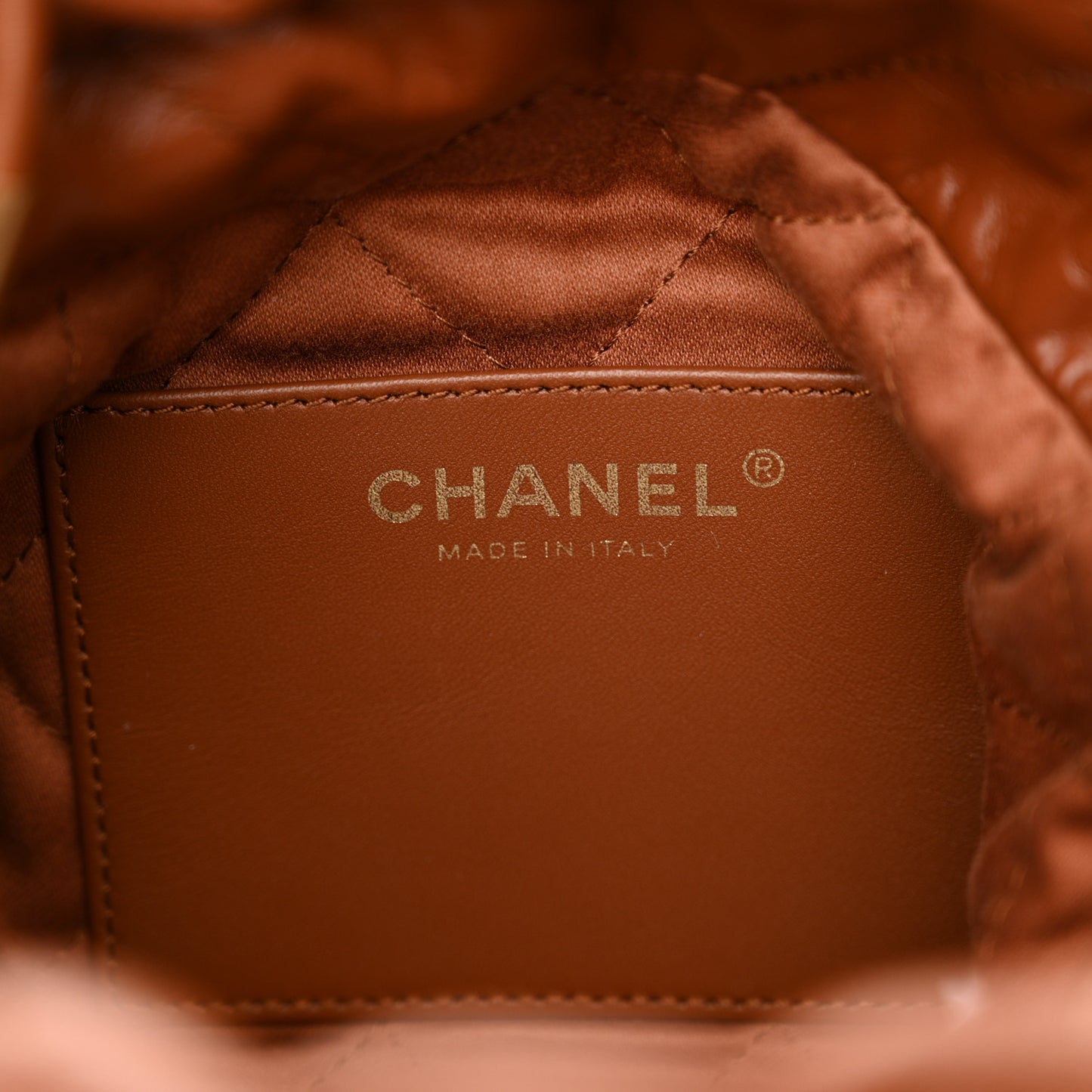 Shiny Calfskin Quilted Mini Chanel 22 Light Brown