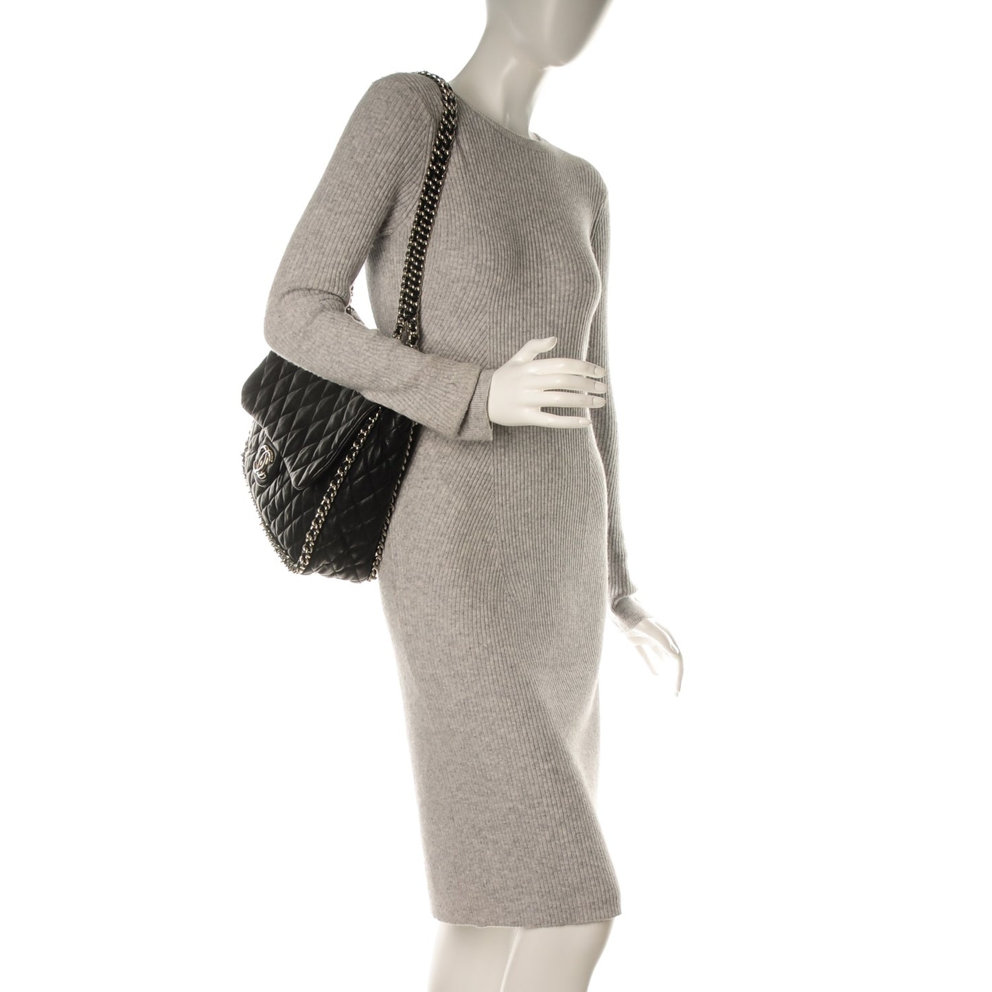 Washed Lambskin Quilted Maxi Chain Around Flap Black