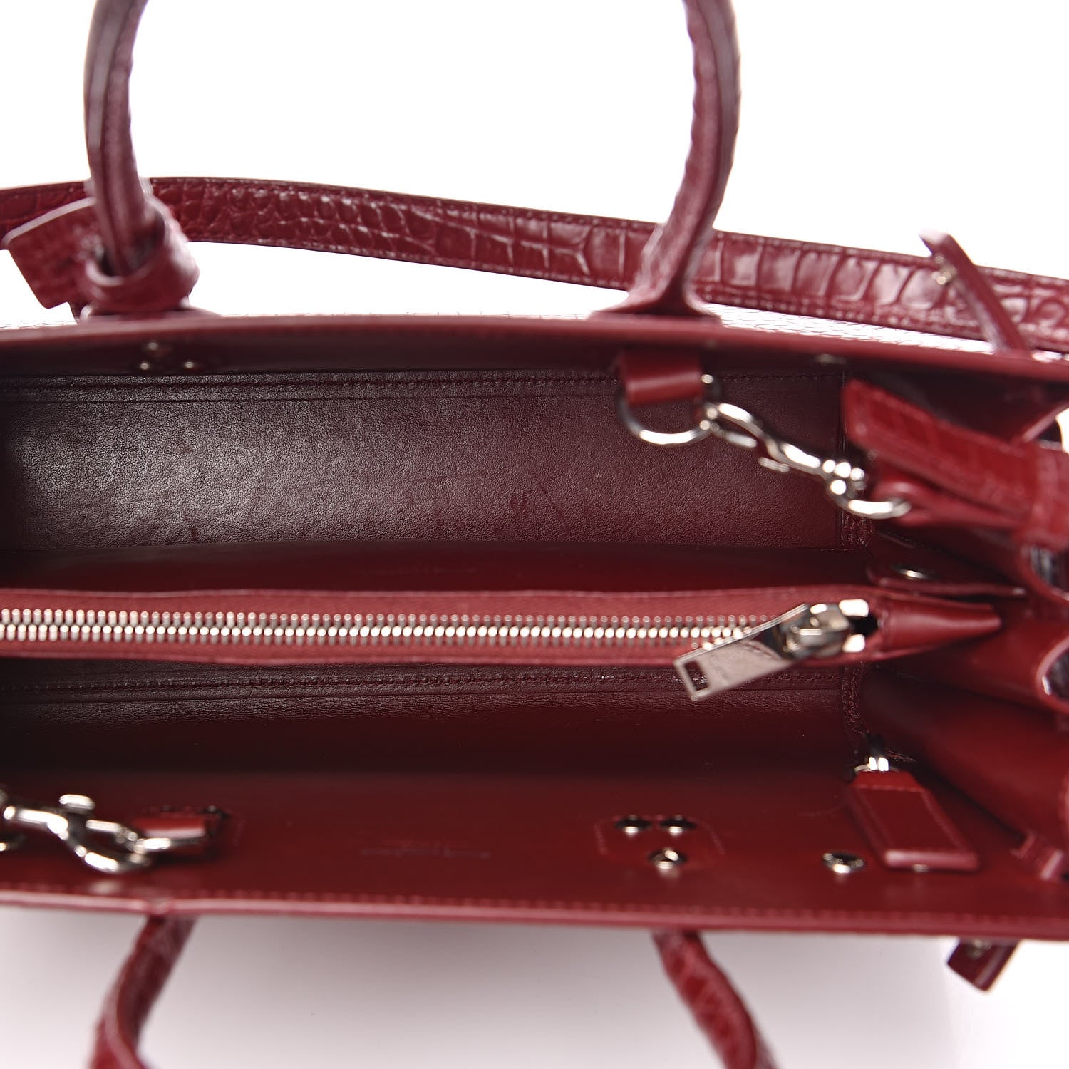 Saint Laurent Calfskin Crocodile Embossed Baby Sac De Jour Red 5 of 13