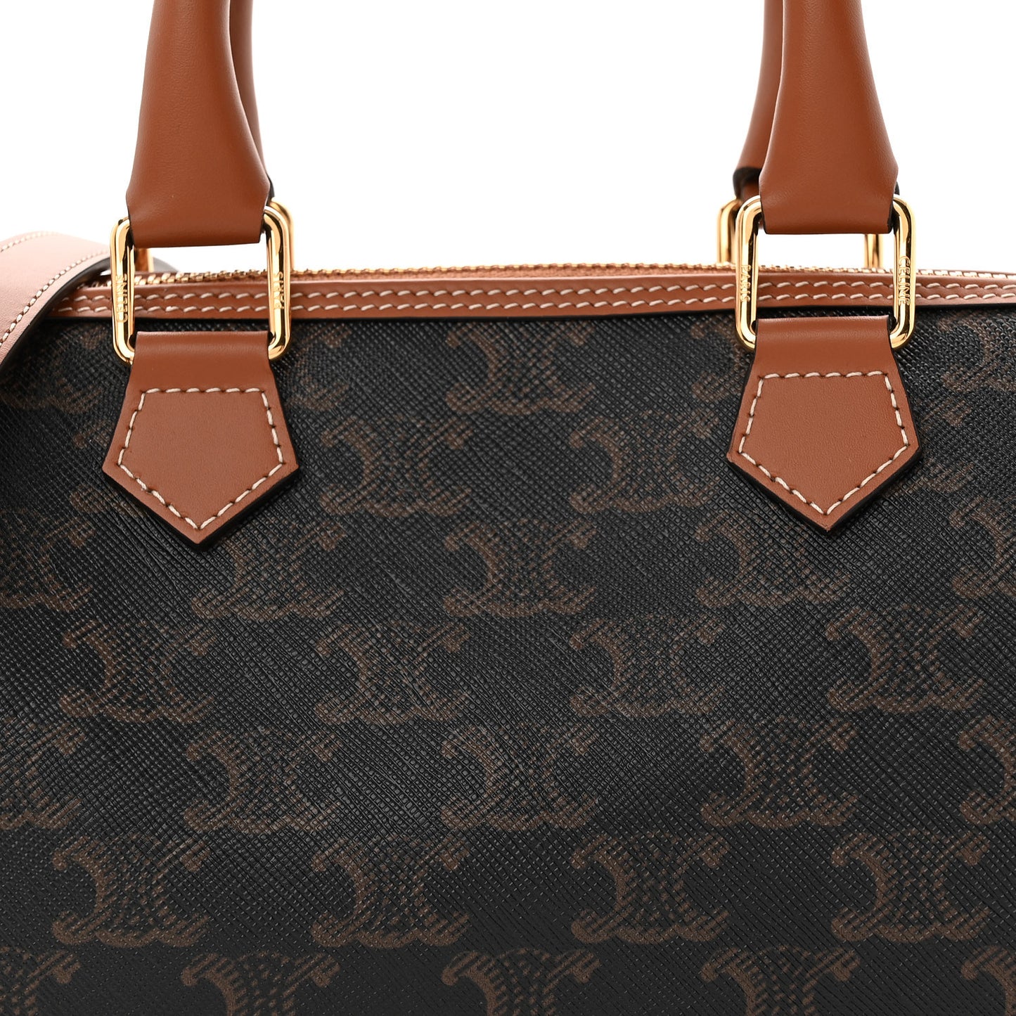 Triomphe Canvas Calfskin Small Boston Bag Tan