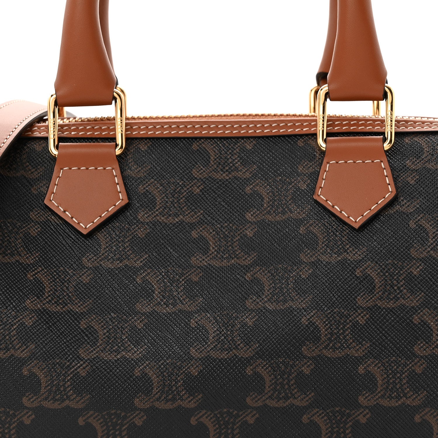 Celine Triomphe Canvas Calfskin Small Boston Bag Tan 7 of 9