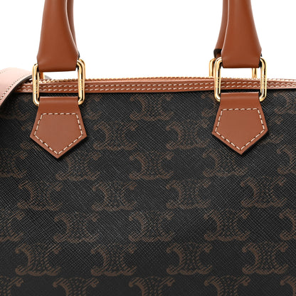 Celine Triomphe Canvas Calfskin Small Boston Bag Tan 7 of 9