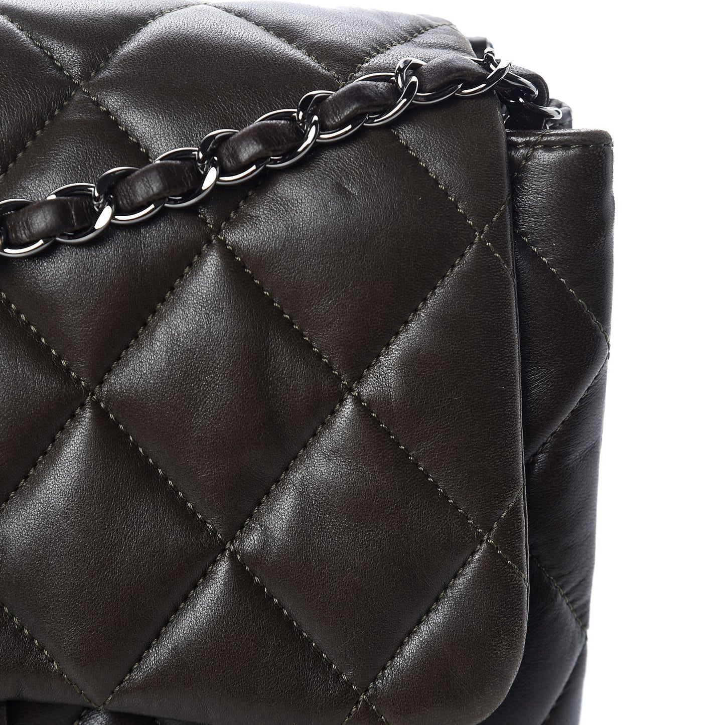 Lambskin Quilted 3 Accordion Flap Bag Dark Khaki
