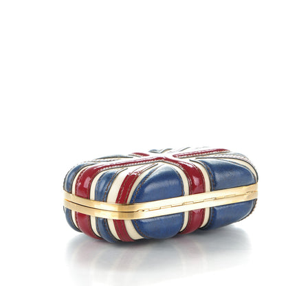Alexander McQueen Patent Calfskin Britannia Skull Box Clutch Red Blue 4 of 7