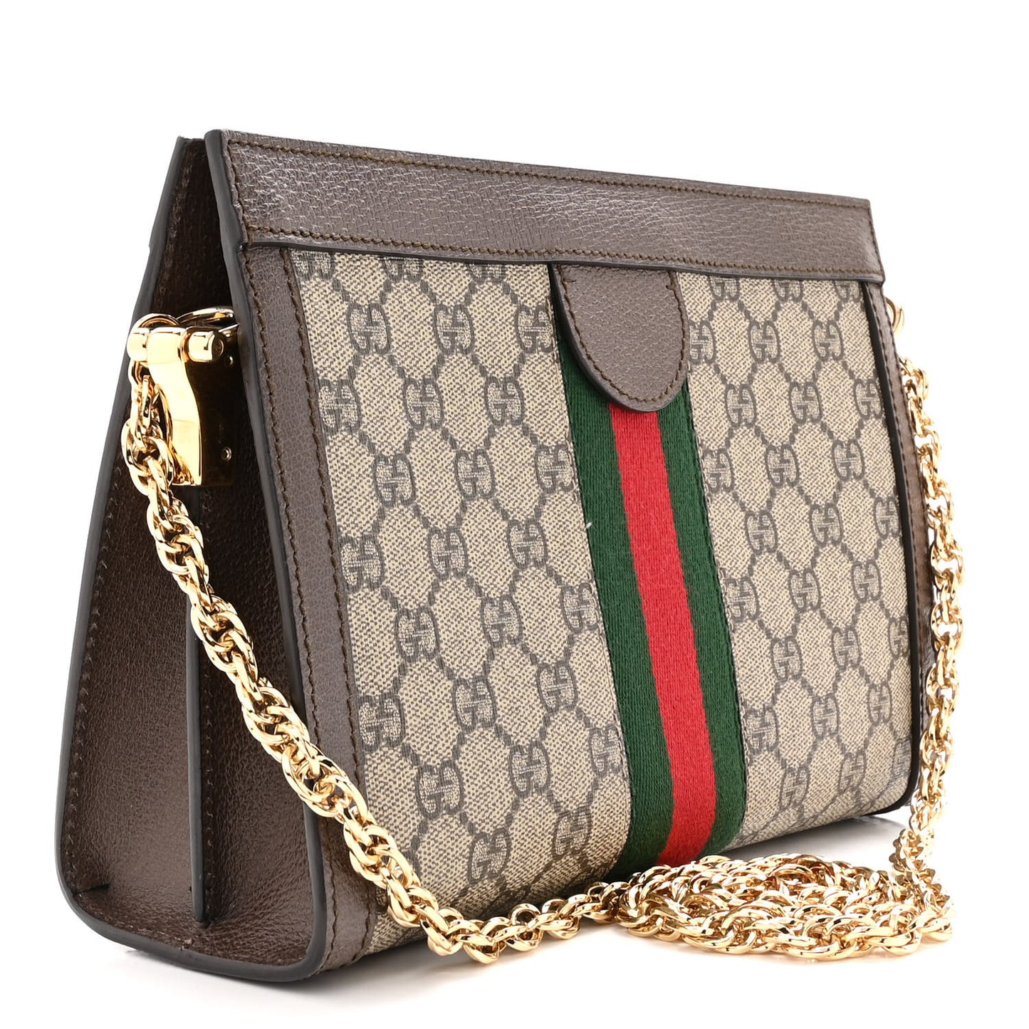 GG Supreme Monogram Web Small Ophidia Chain Shoulder Bag Brown