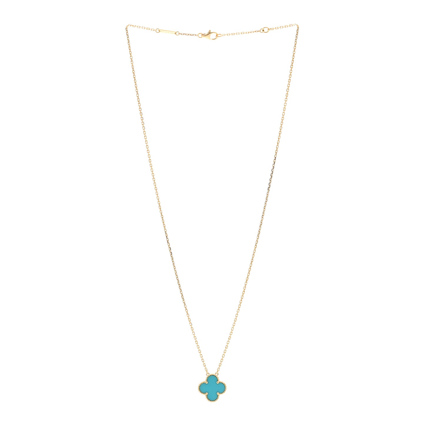 18K Yellow Gold Turquoise Vintage Alhambra Pendant Necklace