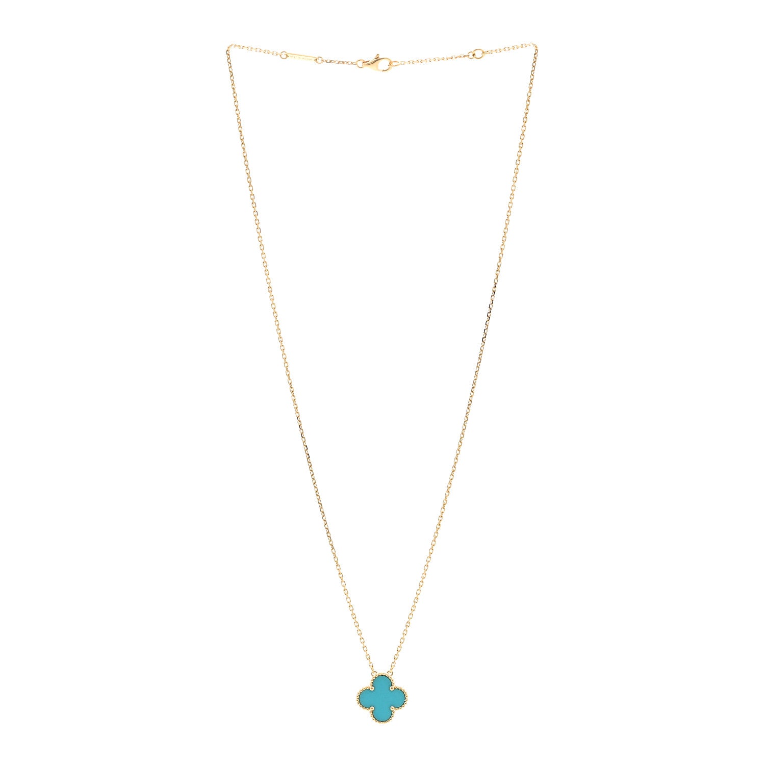 Van Cleef & Arpels 18K Yellow Gold Turquoise Vintage Alhambra Pendant Necklace 3 of 5