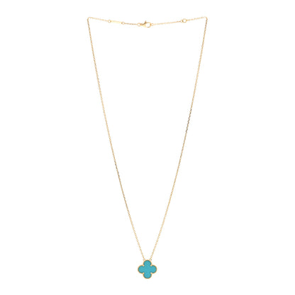 Van Cleef & Arpels 18K Yellow Gold Turquoise Vintage Alhambra Pendant Necklace 3 of 5