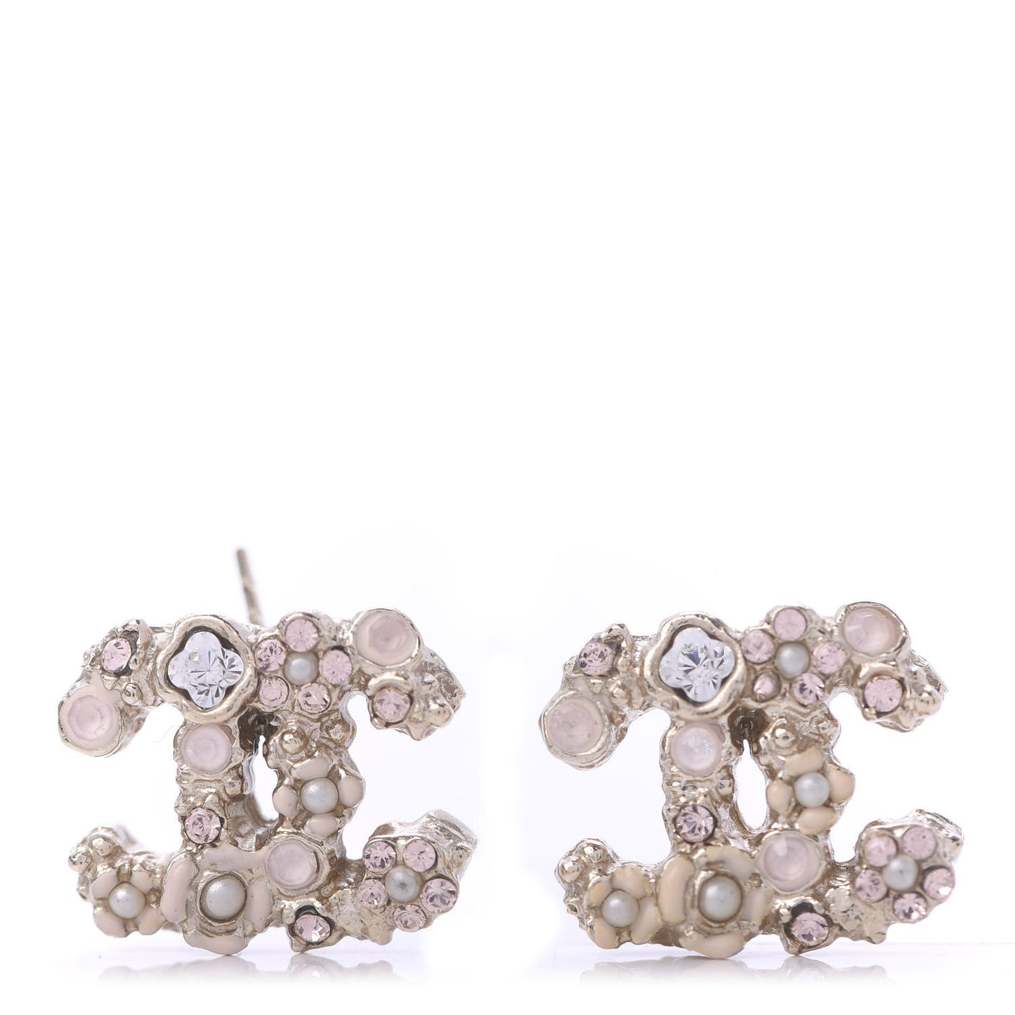 Enamel Crystal Flower CC Earrings Gold Pink