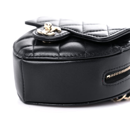 Chanel Lambskin Quilted CC In Love Heart Waist Belt Bag With Chain Black 9 of 10