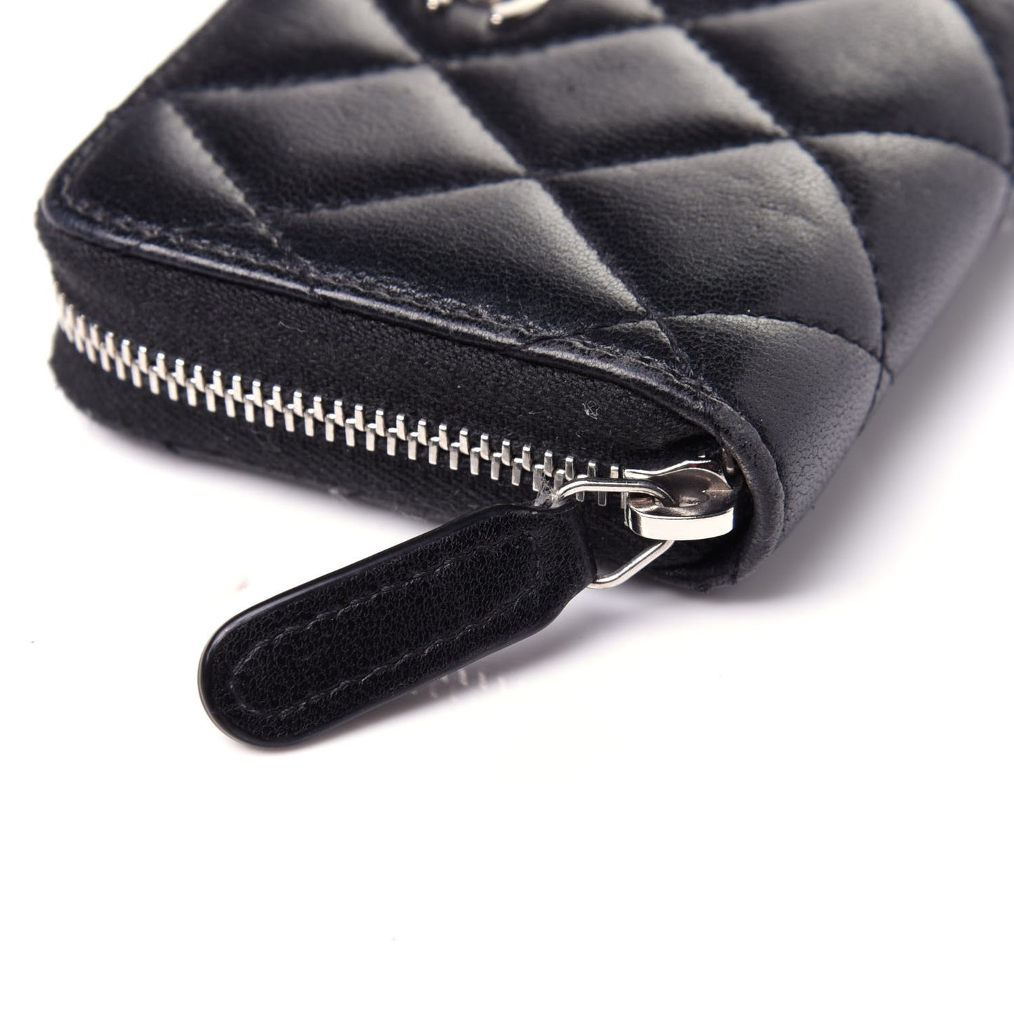 Lambskin Quilted Zip Coin Purse Black
