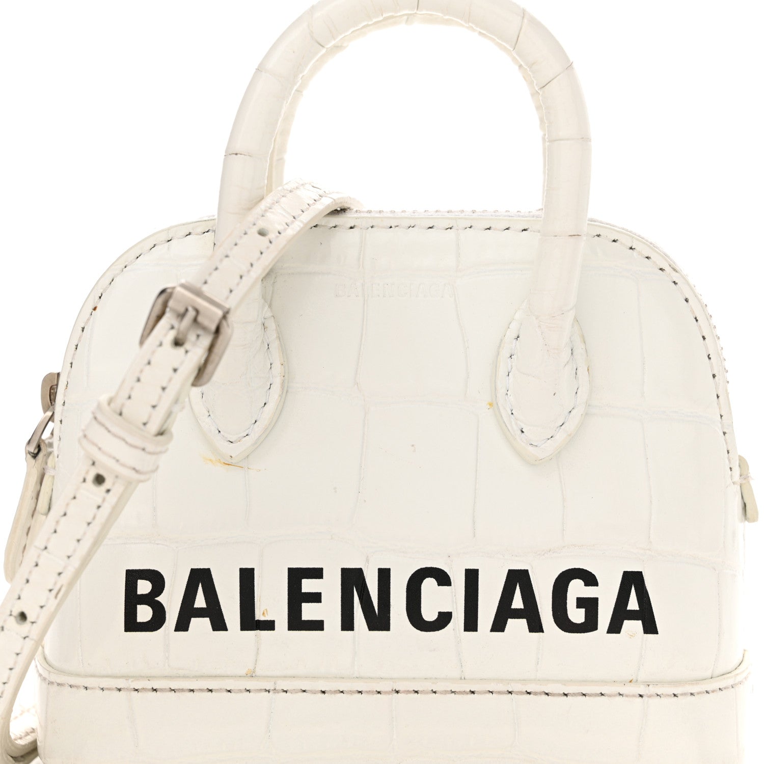 Balenciaga Calfskin Logo Crocodile Embossed Mini Ville Top Handle Bag White Black 8 of 18