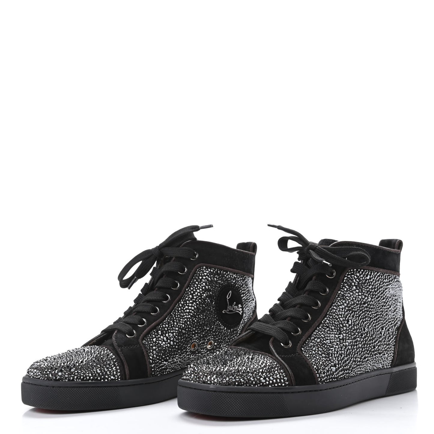 Womens Veau Velours Strass Louis Flat Sneakers 38.5 Black Silver