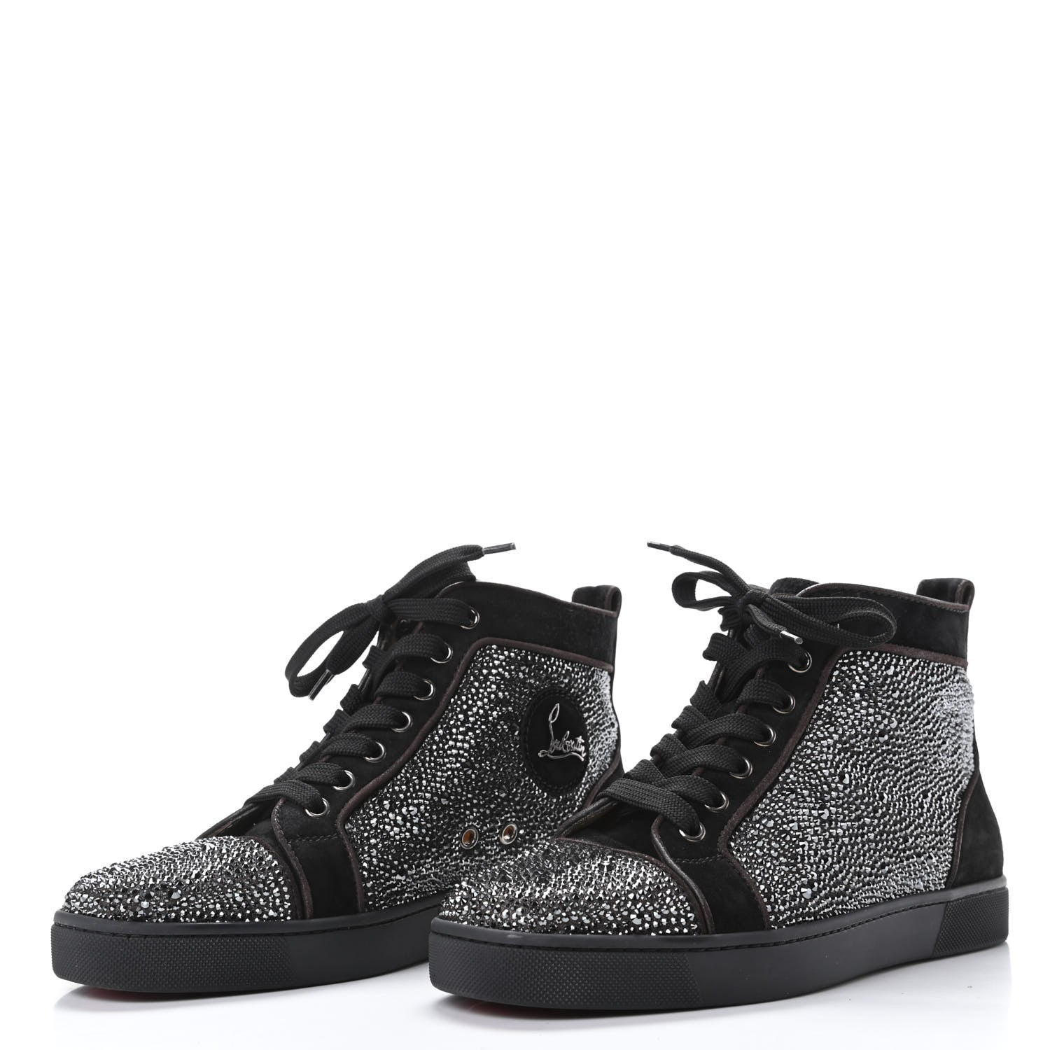 Christian Louboutin Womens Veau Velours Strass Louis Flat Sneakers 38.5 Black Silver 3 of 8