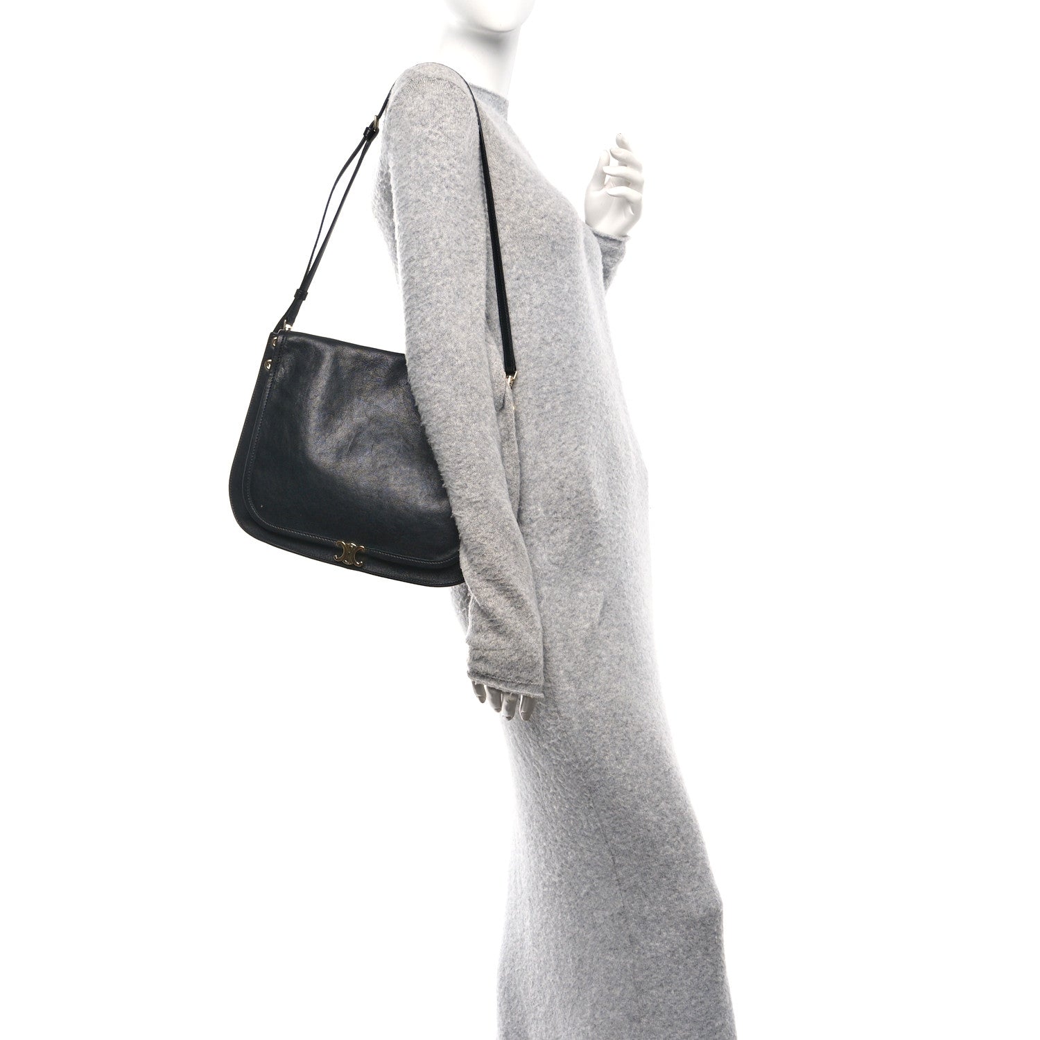 Celine Shiny Lambskin Soft Triomphe Besace Bag Black 2 of 9