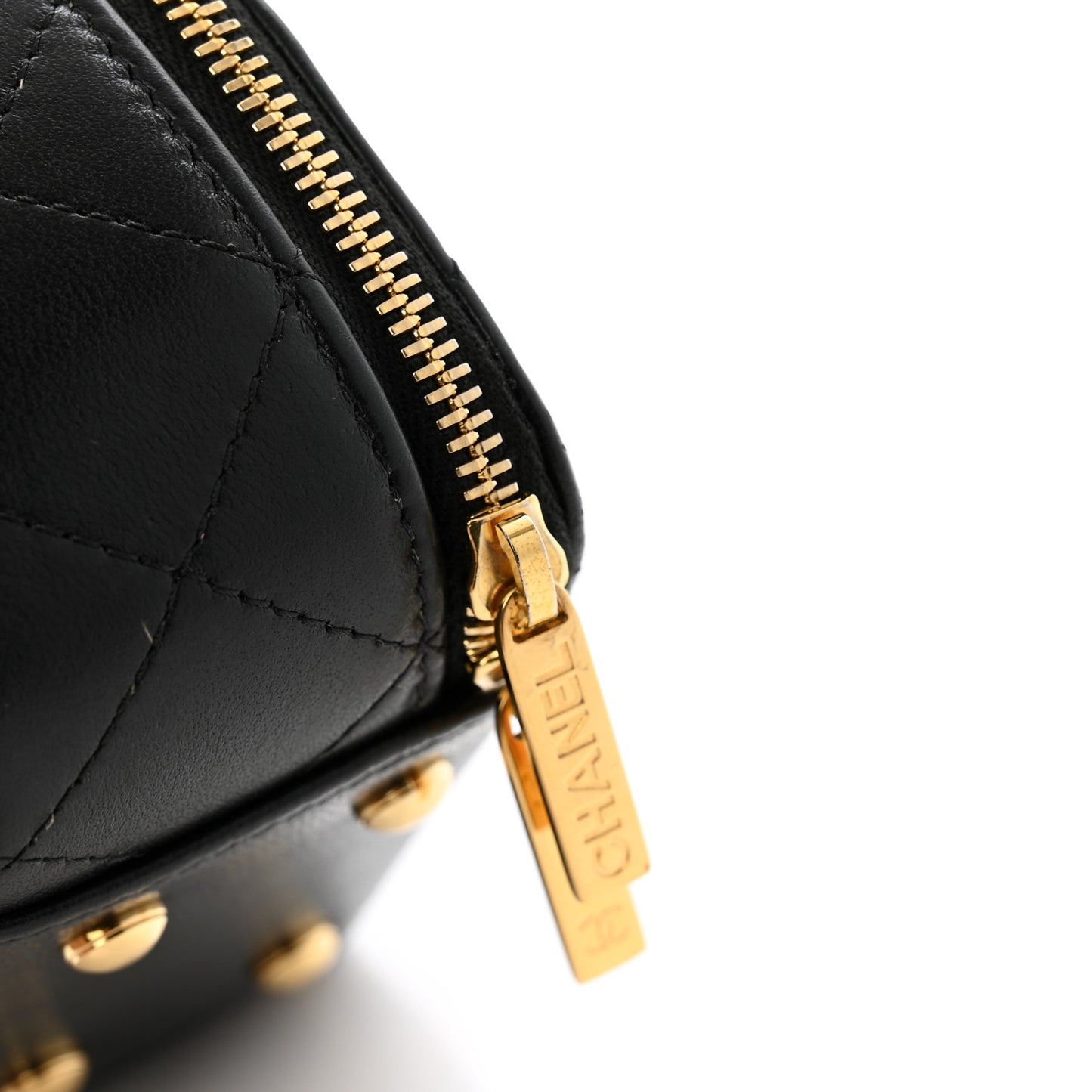 Lambskin Quilted Mini Chic Riviera Top Handle Vanity Case Black