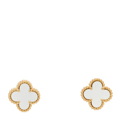 Van Cleef & Arpels 18K Yellow Gold Mother of Pearl Sweet Alhambra Earrings 1 of 5