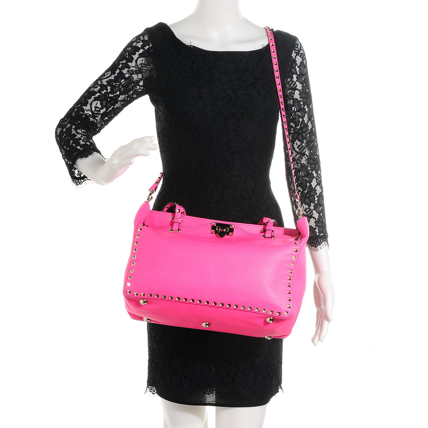 Vitello Medium Rockstud Tote Fuxia Fluo