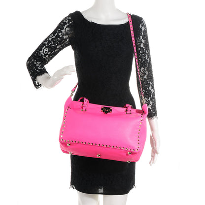 Valentino Garavani Vitello Medium Rockstud Tote Fuxia Fluo 2 of 9